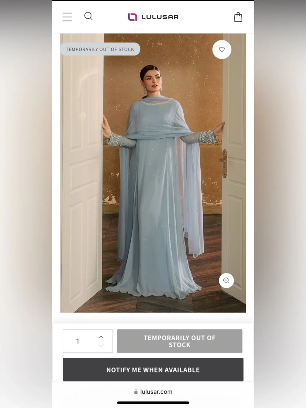 Lulusar Pakistani Light Blue Pearls Rhinestones A line Long Sleeve Dress Xs NWT